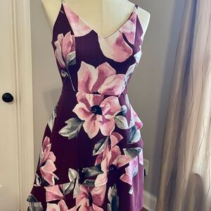 Speechless Burgundy Mini Dress with Pink Floral size 5 Easter sundress babydoll